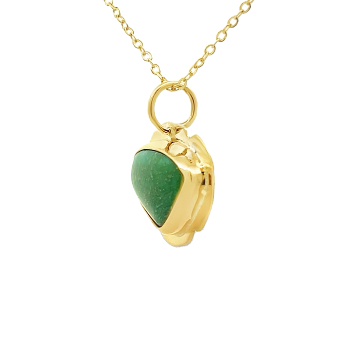Green Turquoise Pendant 14K Yellow Gold