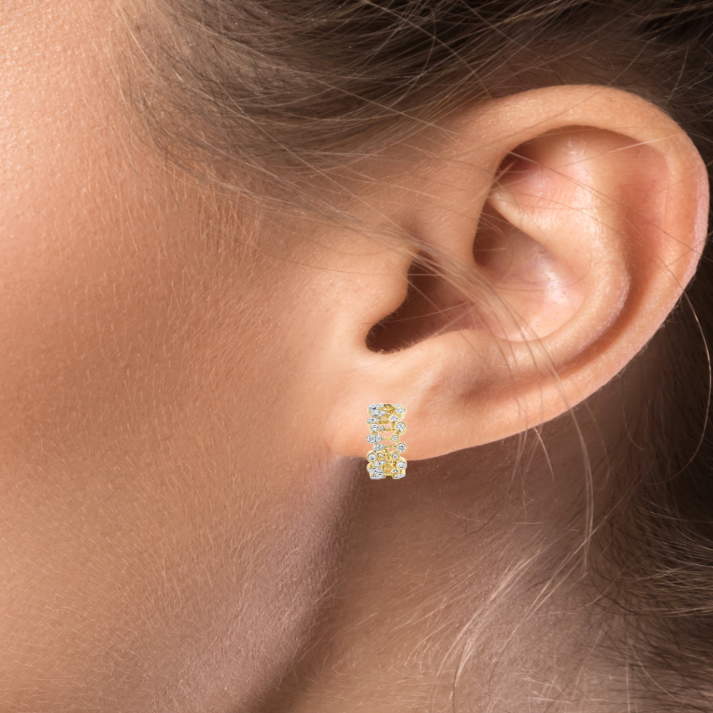 Abstract Diamond Half Hoop 14K Yellow Gold Earrings 0.57 CTW