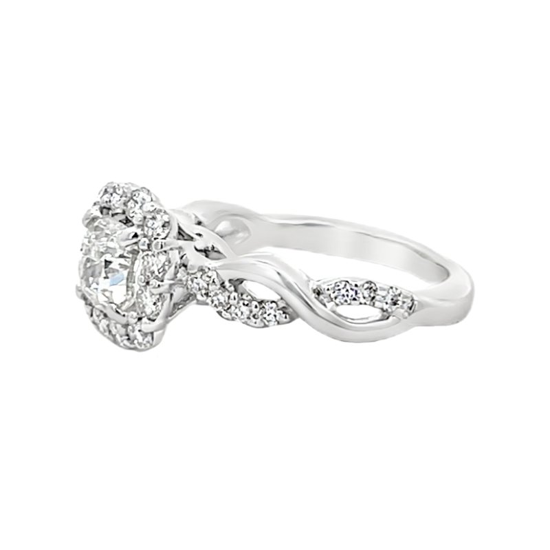 Cushion Diamond Halo Engagement Ring 14K White Gold