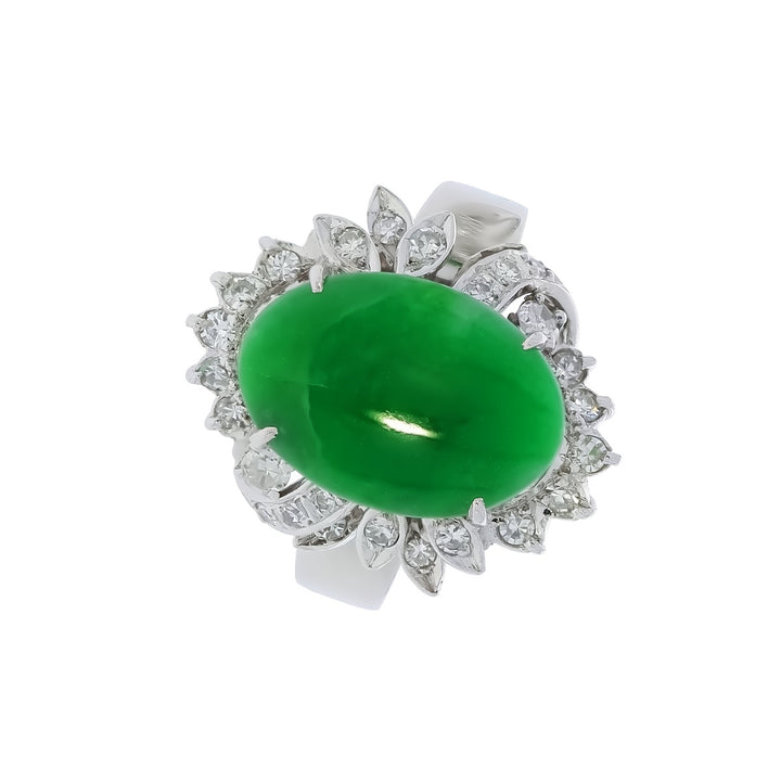 Jade Jadeite Natural Diamond Ring 18K White Gold