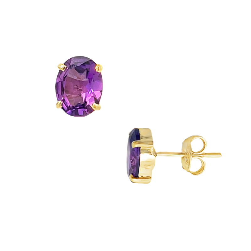 Amethyst Oval Studs 14K Yellow Gold 2.46CTW