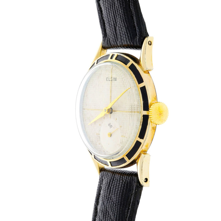Elgin Enamel Bezel & Crosshair Dial Mens Watch Cal. 712 1940s