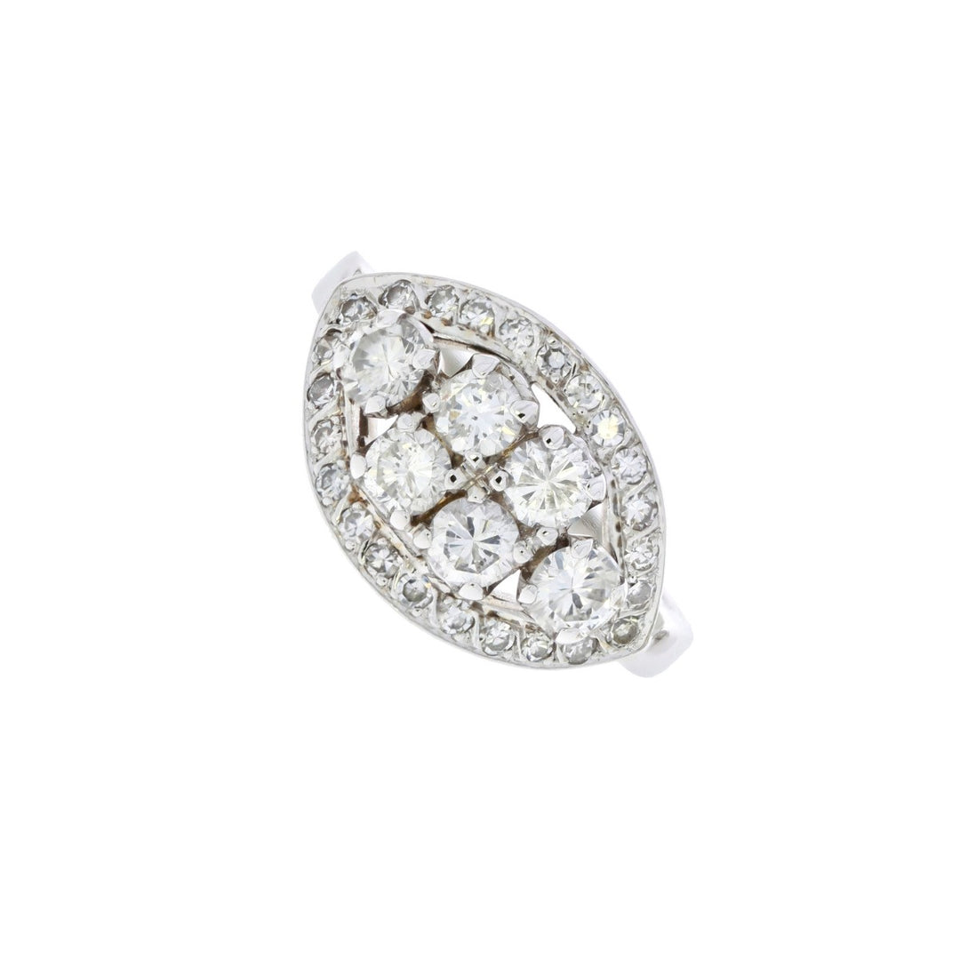 Diamond Cluster Ring Vintage 14K White Gold 1.02 CTW