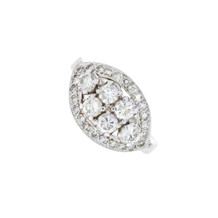 Diamond Cluster Ring Vintage 14K White Gold 1.02 CTW