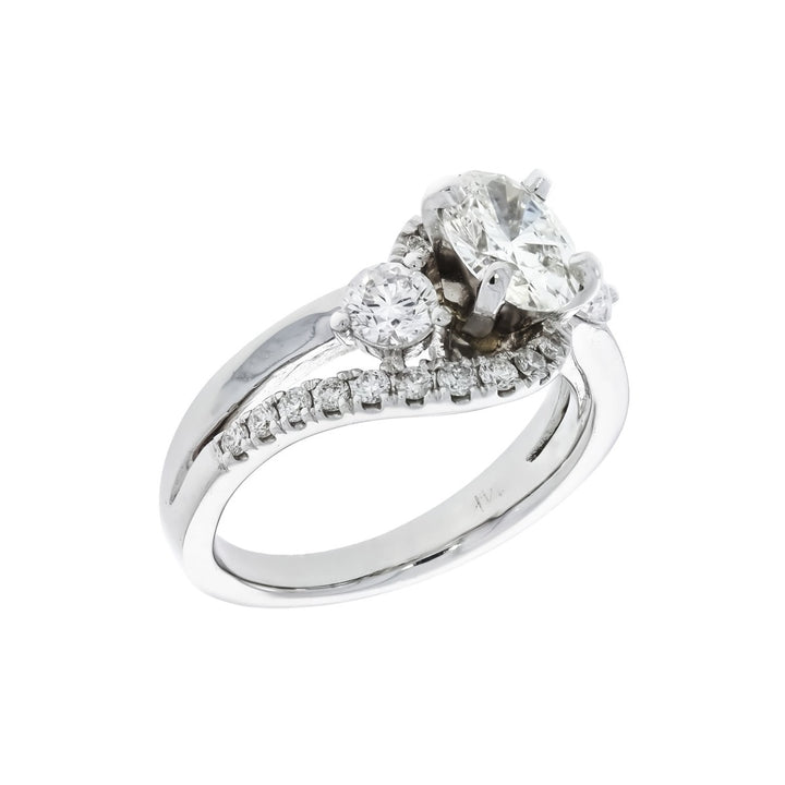 Oval Diamond Swirl Engagement Ring 14K White Gold .73 CT