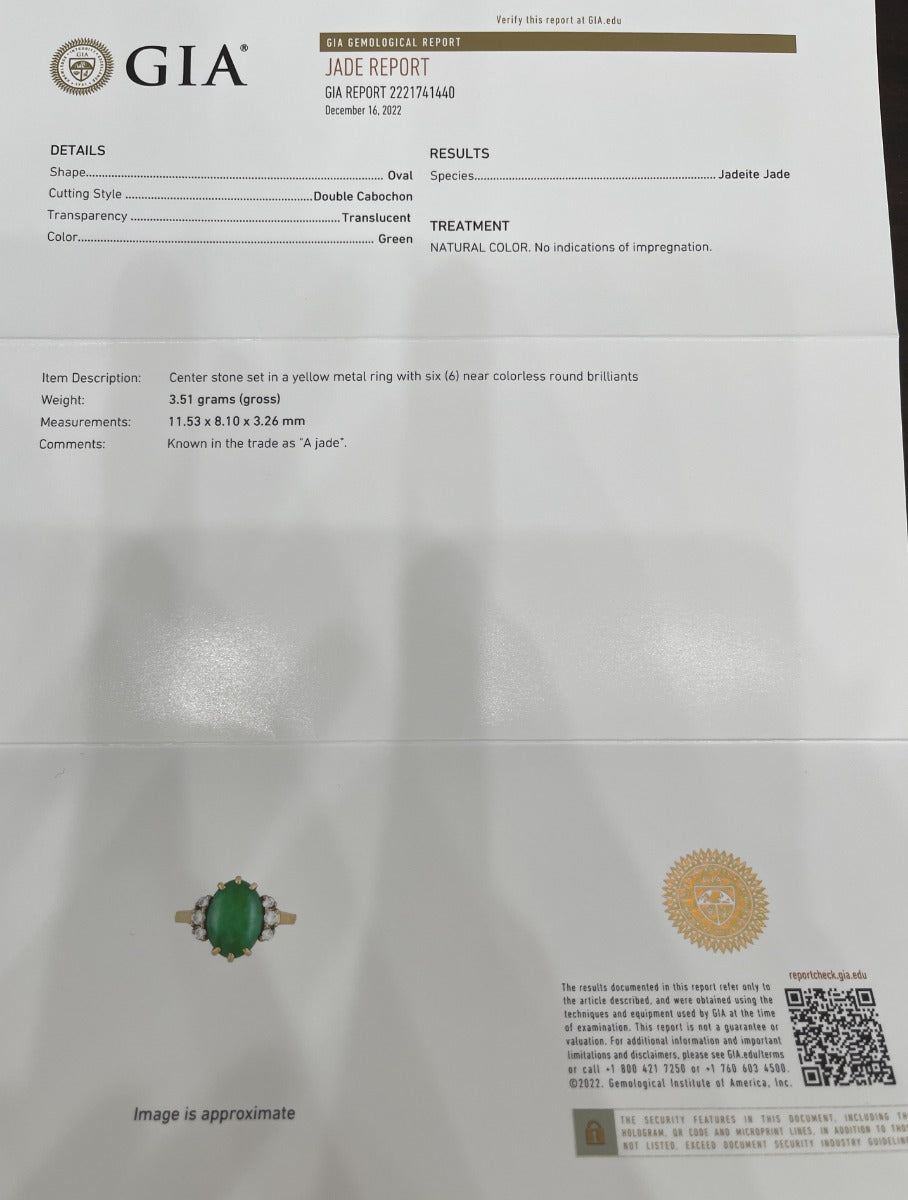 Jade Jadeite Double Cabochon Diamond Ring 14K Two Tone