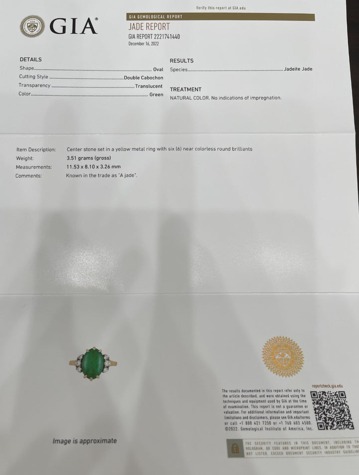Jade Jadeite Double Cabochon Diamond Ring 14K Two Tone