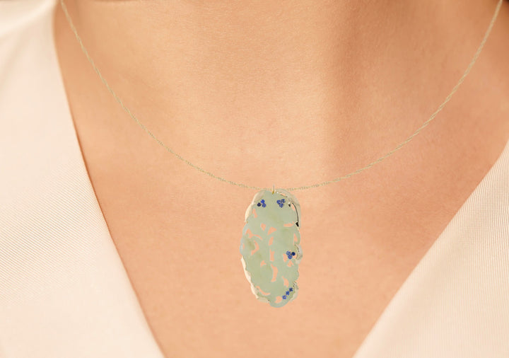 Nephrite Jade Sapphire Pendant 14K Yellow Gold