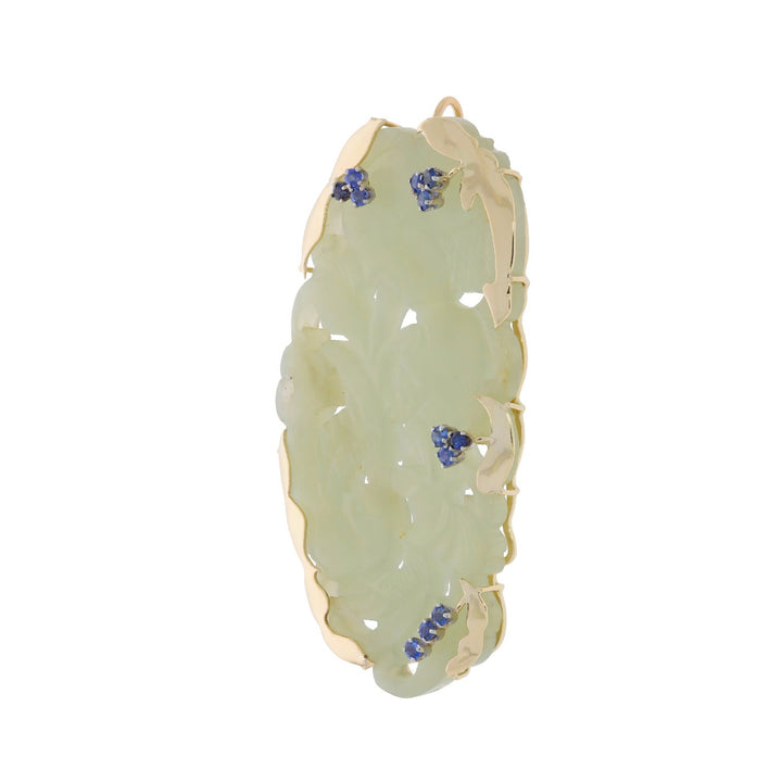 Nephrite Jade Sapphire Pendant 14K Yellow Gold