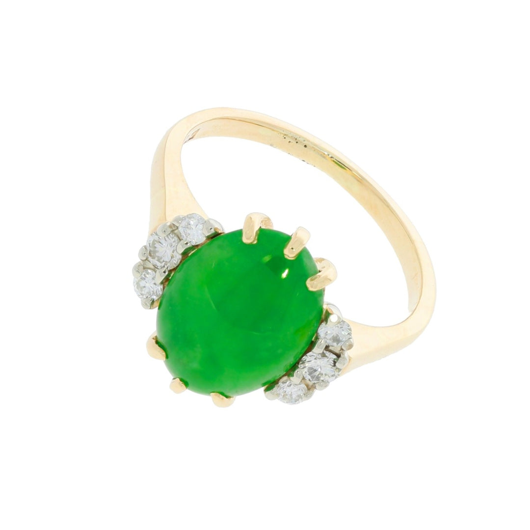 Jade Jadeite Double Cabochon Diamond Ring 14K Two Tone
