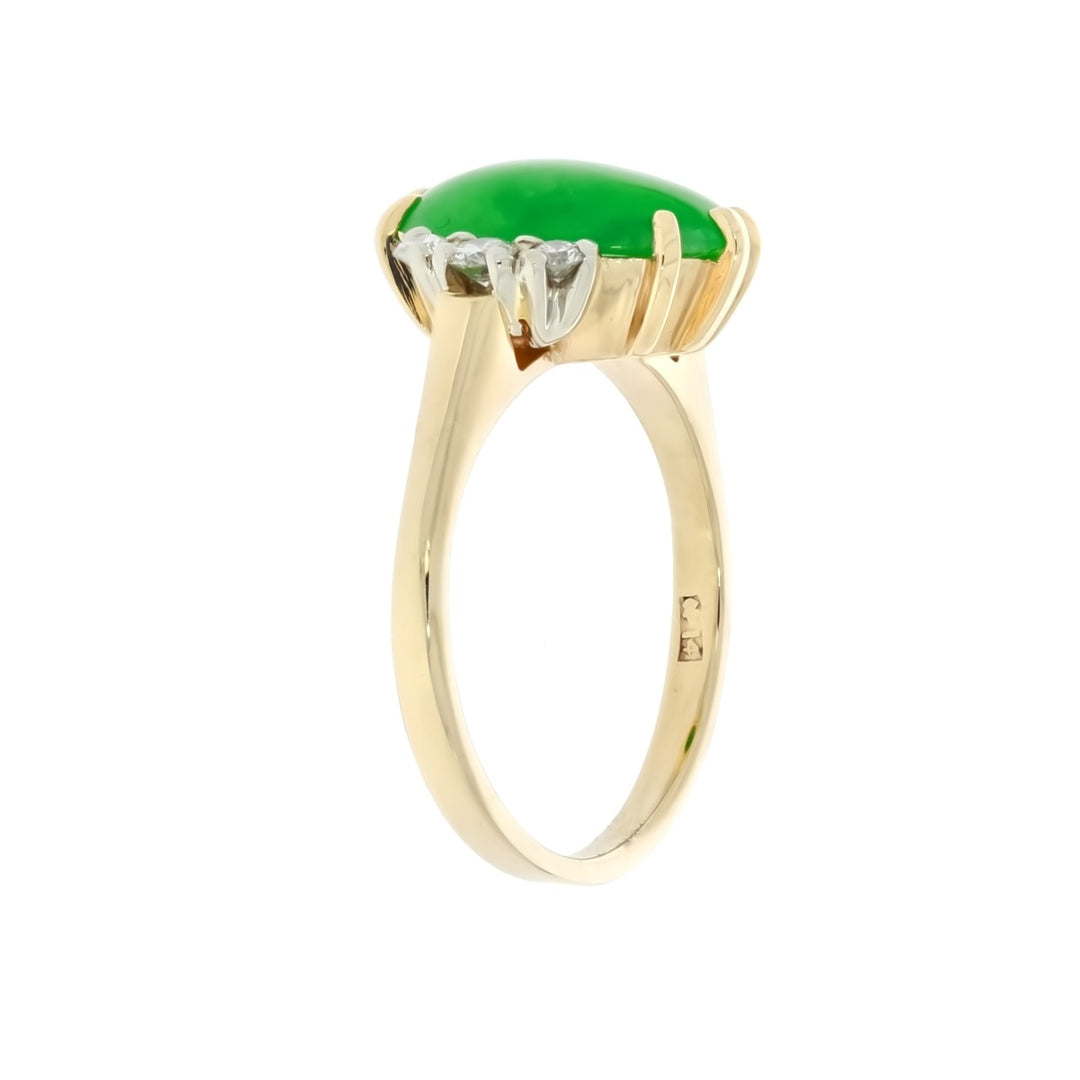 Jade Jadeite Double Cabochon Diamond Ring 14K Two Tone