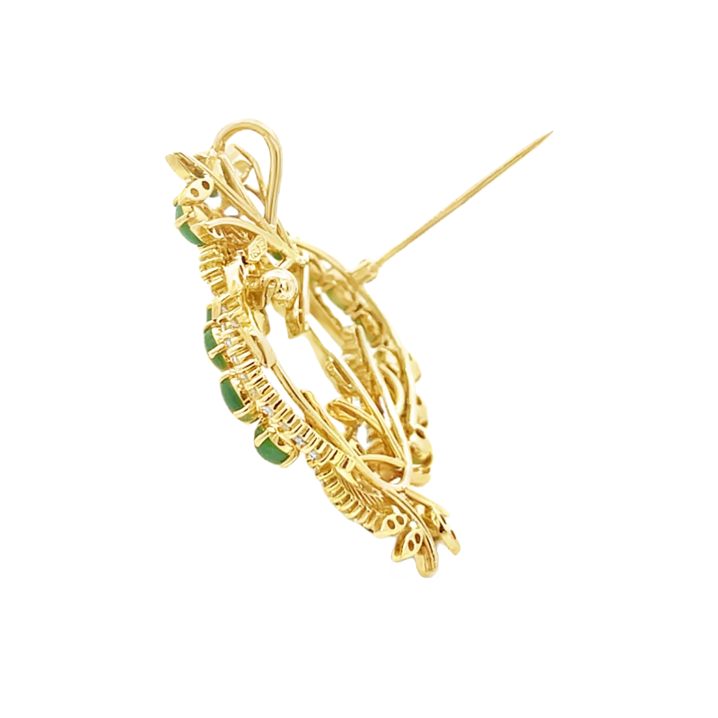 Jade & Diamond Brooch Pendant 18K Yellow Gold