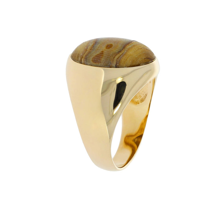 Jasper Stone Men's Ring 14K Yellow Gold