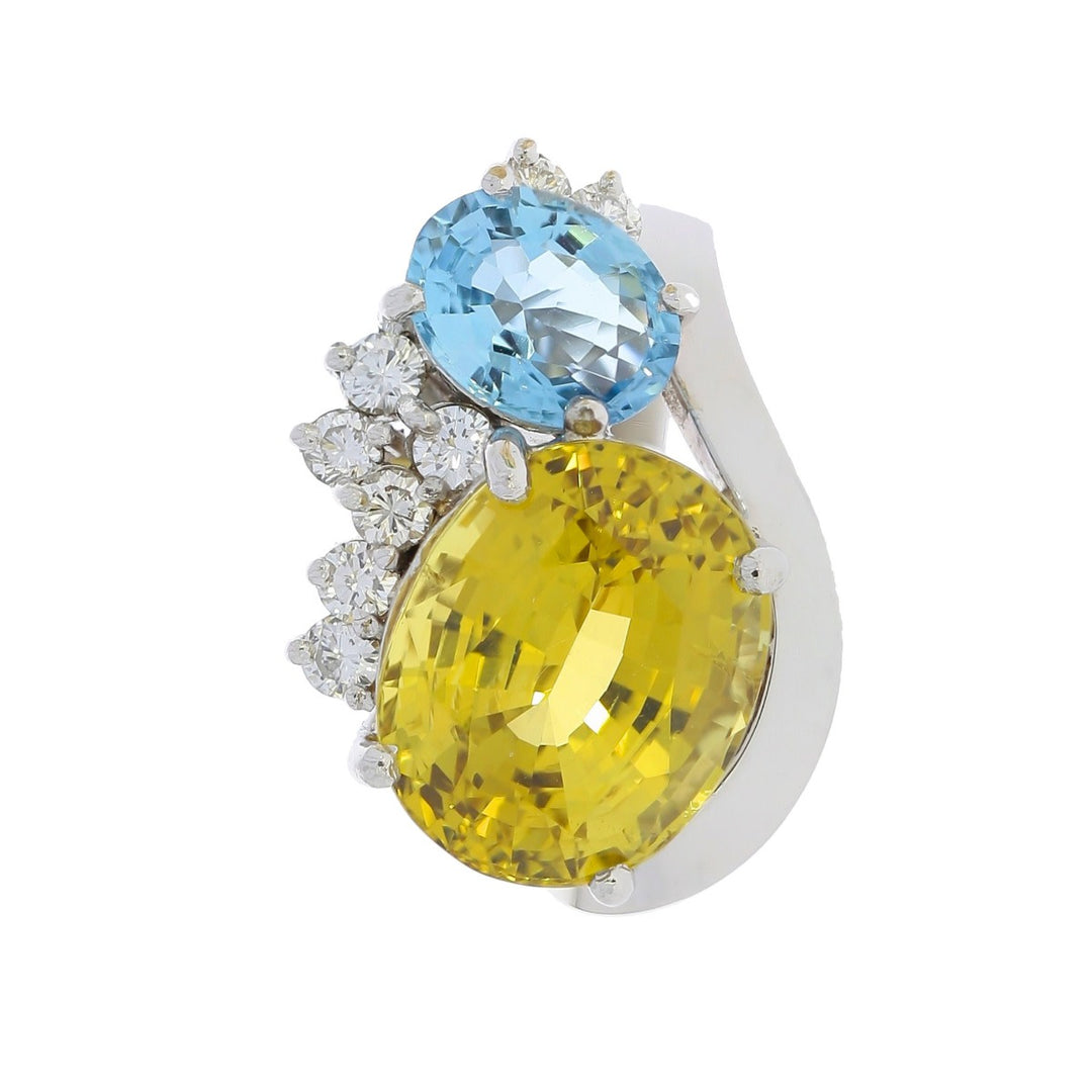 Chrysoberyl Aquamarine Diamond Ring 18K White Gold
