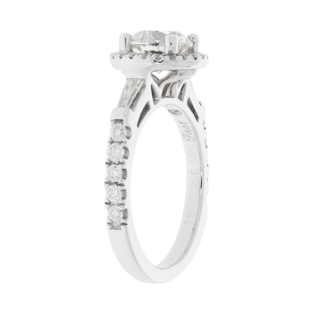 Diamond Halo Solitaire Engagement Ring 14K White Gold 1.53 CT