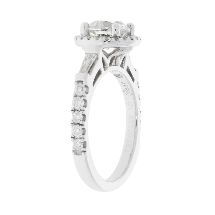 Diamond Halo Solitaire Engagement Ring 14K White Gold 1.53 CT