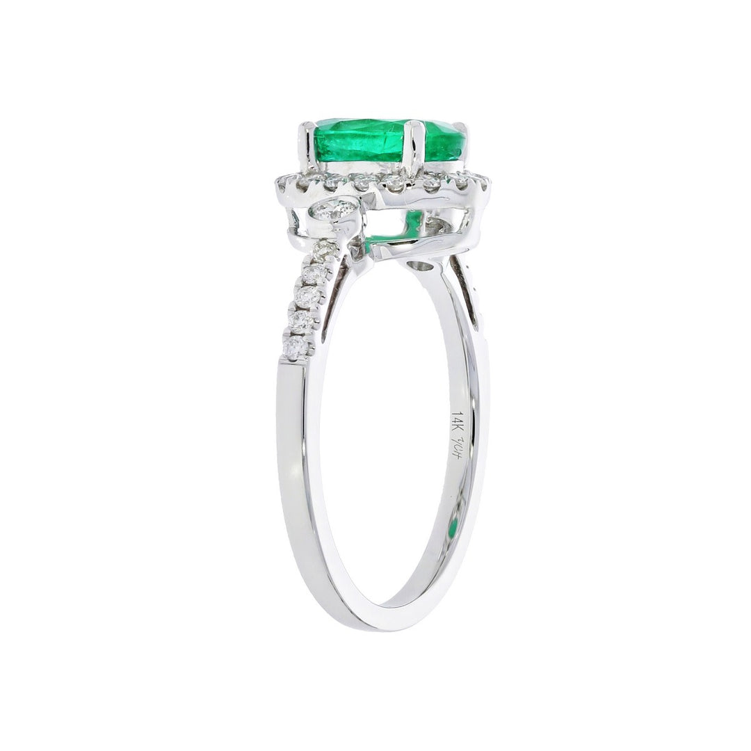 Oval Emerald Diamond Halo Ring 14K White Gold 1.16 CT