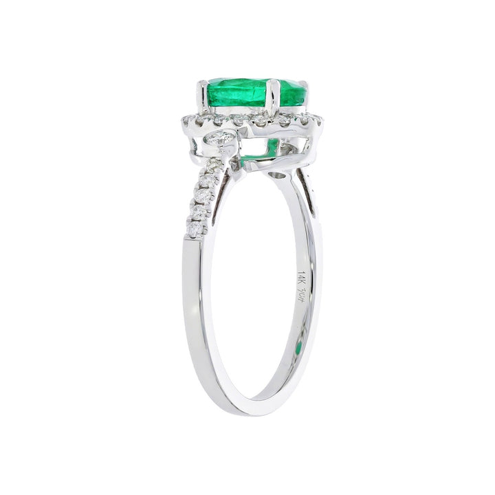 Oval Emerald Diamond Halo Ring 14K White Gold 1.16 CT