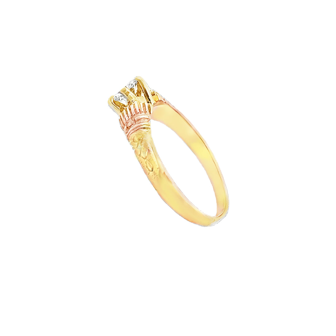 Old Mine Cut Diamond Hand Engraved Ring 14K Yellow Gold .40CT