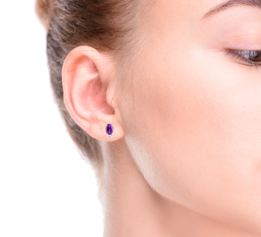 Amethyst Diamond Earrings 14K White Gold 1.44CTW