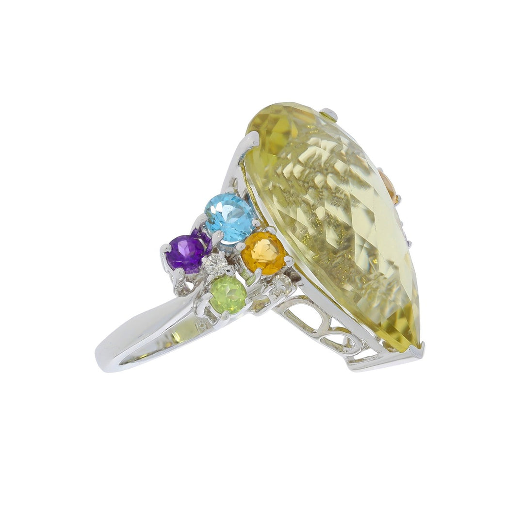 Lemon Quartz Gemstone Ring 14K White Gold 13.85 CT