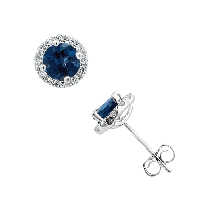 London Blue Topaz and Diamond Halo Stud Earrings 1.74CT