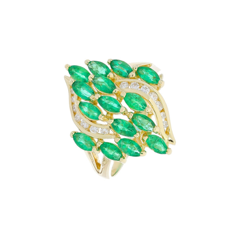 Cluster Emerald Diamond 14K Yellow Gold Ring 1.95 CTW