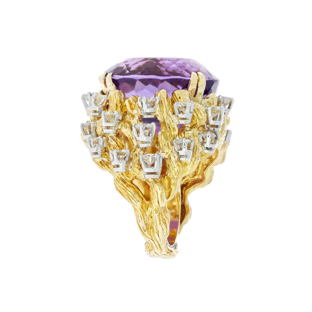 Amethyst Diamond Vintage Ring 14K Two Tone Gold 21.32CT
