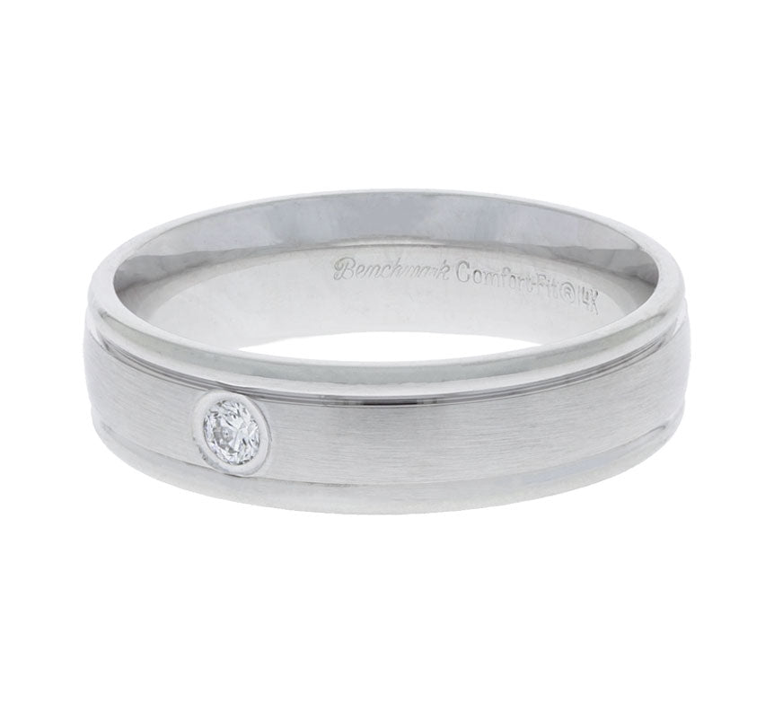Men's Diamond Wedding Band 14K White Gold 6MM