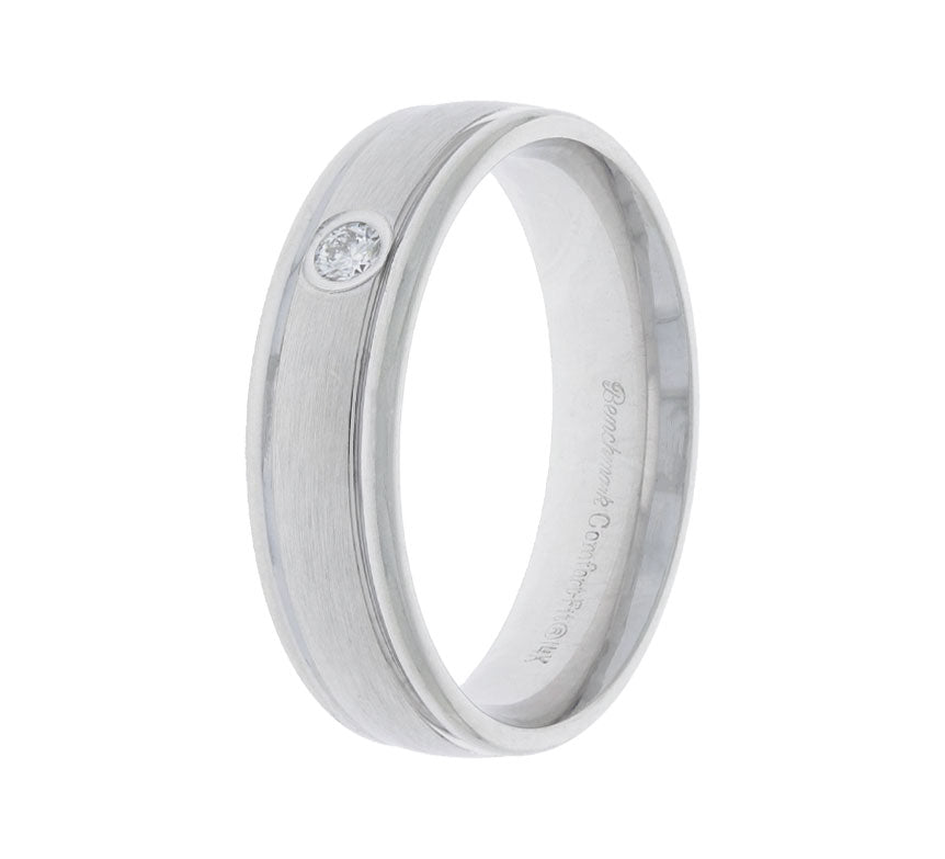 Men's Diamond Wedding Band 14K White Gold 6MM