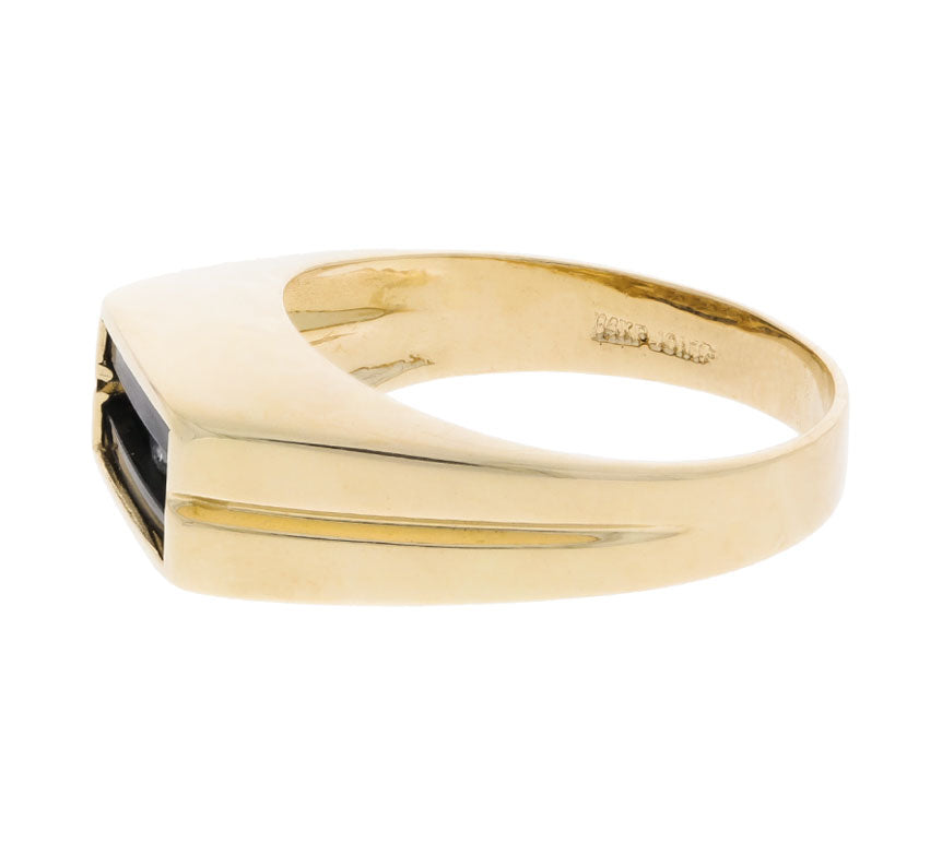 Men's Diamond Onyx Ring 14K Yellow Gold