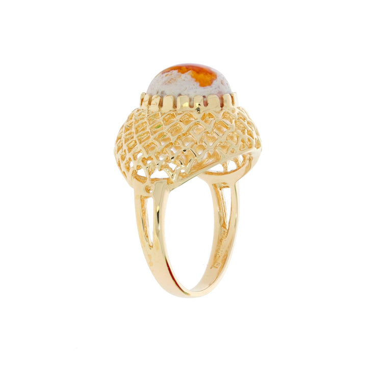 Mexican Fire Opal Ring 14K Yellow Gold 2.25 CT