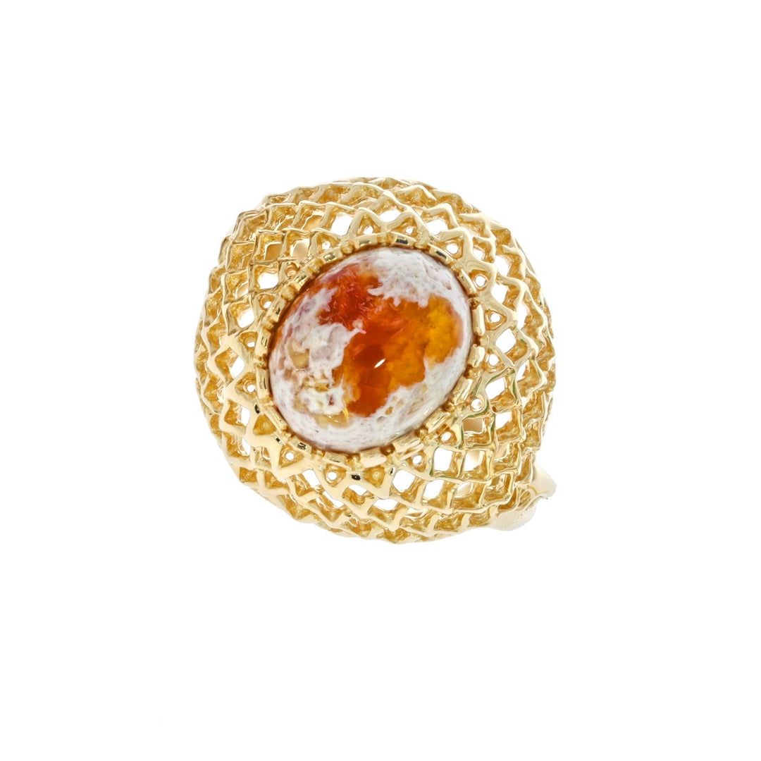 Mexican Fire Opal Ring 14K Yellow Gold 2.25 CT