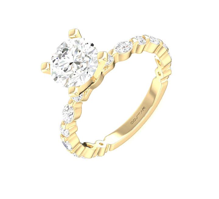 Diamond Engagement Ring Mounting With CZ Center 14K Yellow Gold