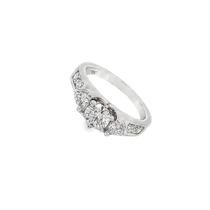 Three-Stone Diamond Engagement Ring 14K White Gold .58CT