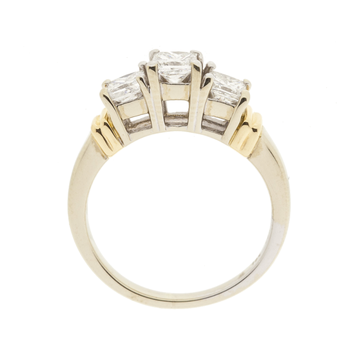 Three Stone Princess Cut Diamond Ring 14K Two Tone