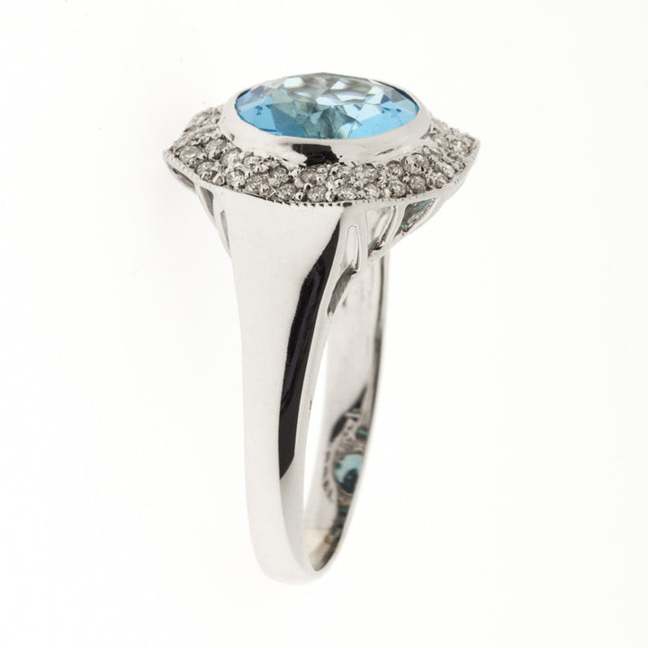 Swiss Blue Topaz Diamond Ring 14K White Gold 4CT