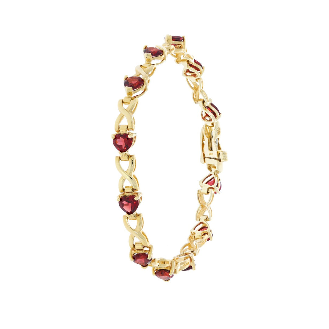 Garnet Heart Bracelet 14K Yellow Gold 7.20 CTW