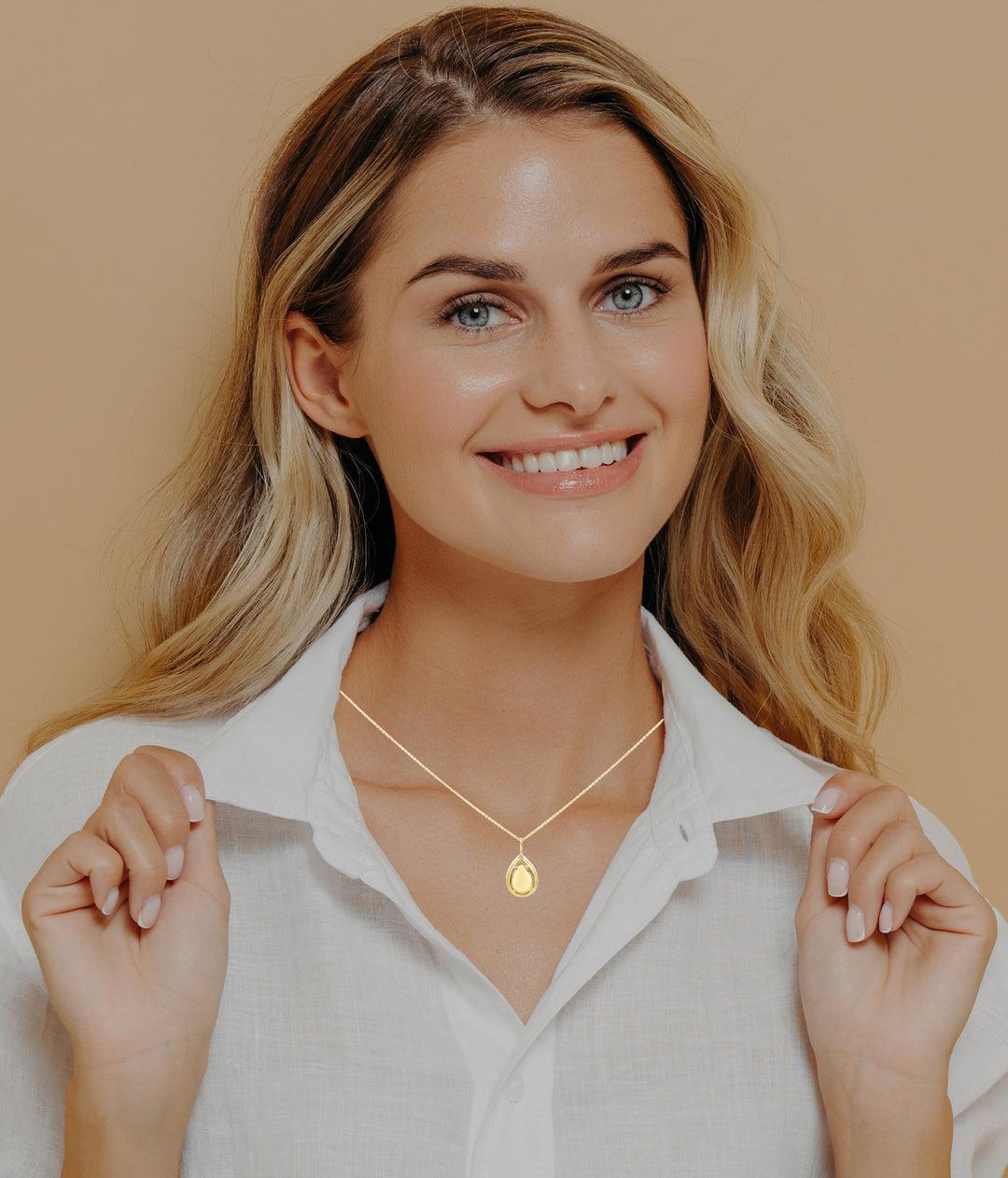 White Opal Diamond Pendant 14K Yellow Gold