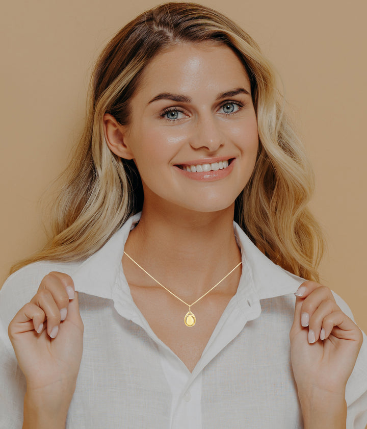 White Opal Diamond Pendant 14K Yellow Gold