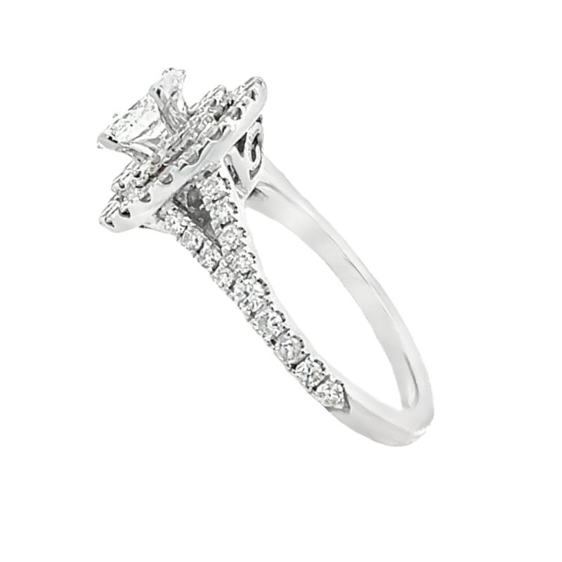 Oval Halo Engagement Diamond Ring 14K White Gold 0.48CT