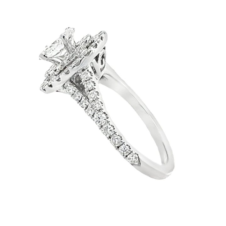 Oval Halo Engagement Diamond Ring 14K White Gold 0.48CT