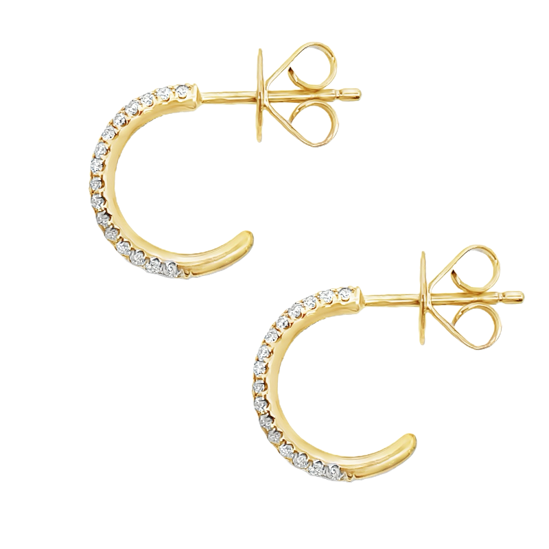 Pave Diamond Half Hoop Earrings 14K Yellow Gold .34CT