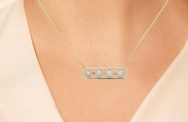Freshwater Pearl Bar Necklace 14K Two Tone 1950's