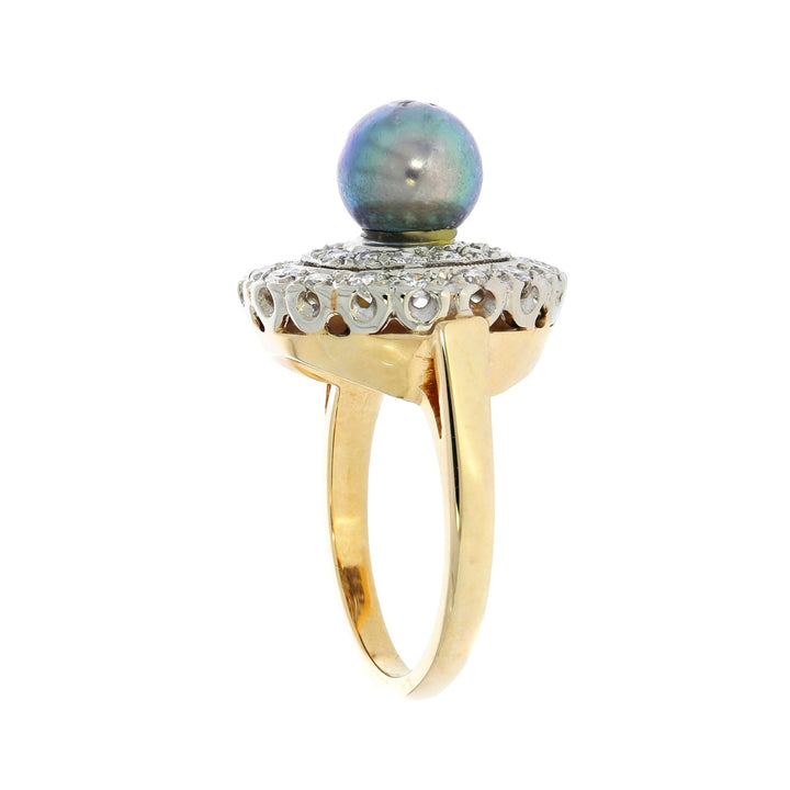 Tahitian Pearl Diamond 1950's Ring 14K Two Tone .75 CT