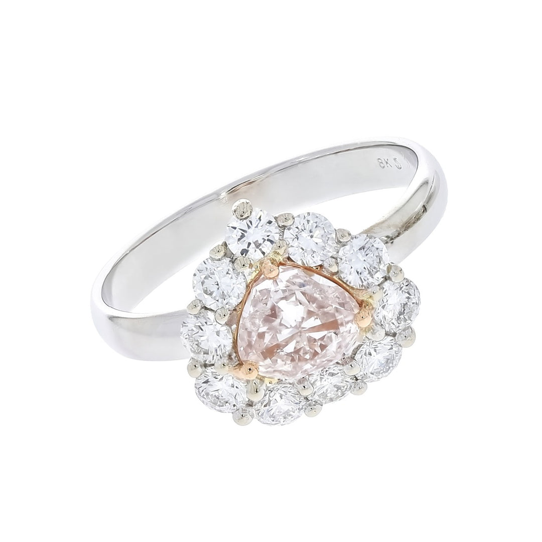 Pink Heart Diamond Halo Ring 18K White Gold 1.01 CT