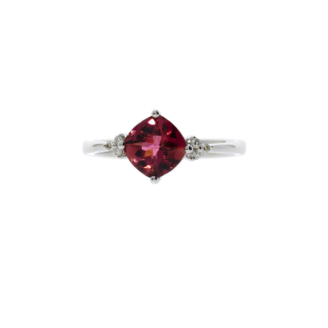 Pink Tourmaline Diamond Ring 14K White Gold 1.65 CT