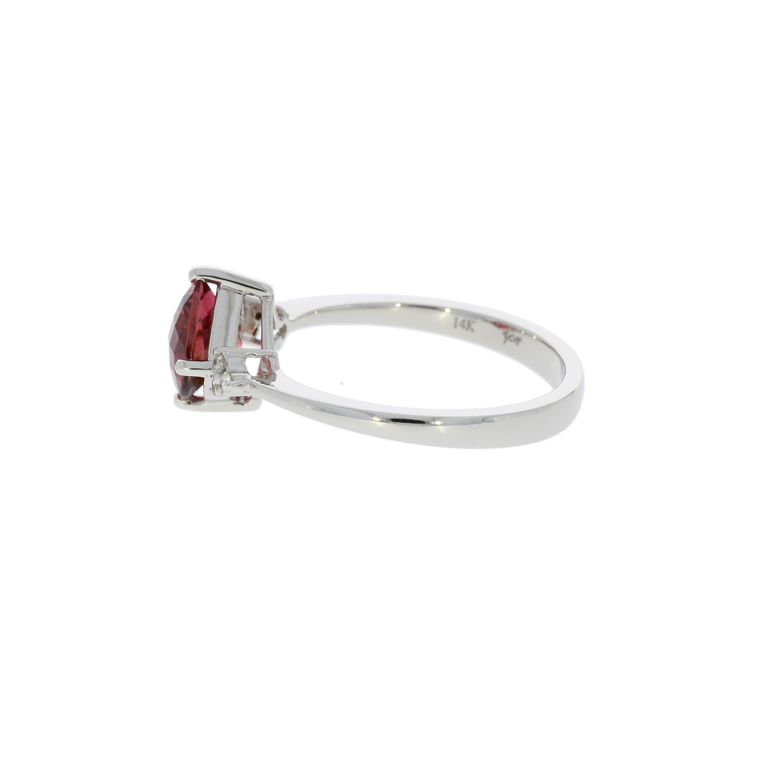 Pink Tourmaline Diamond Ring 14K White Gold 1.65 CT