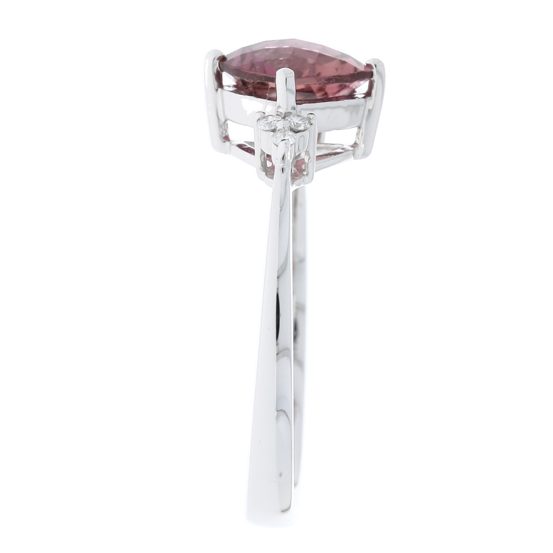 Pink Tourmaline Diamond Ring 14K White Gold 1.65 CT