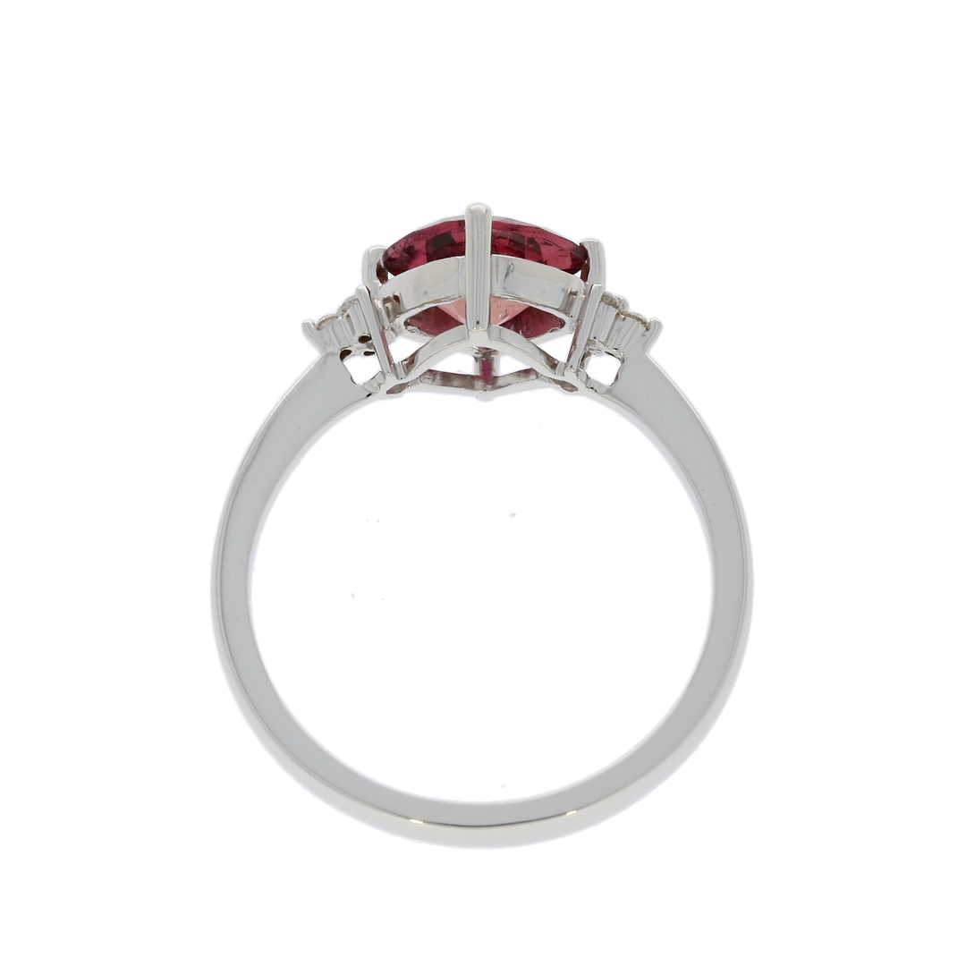Pink Tourmaline Diamond Ring 14K White Gold 1.65 CT